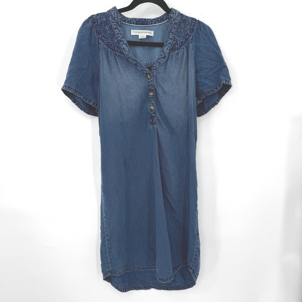 Pilcro Anthropologie Chambray Dress Women XS Blue Embroidered Boho Western Indie